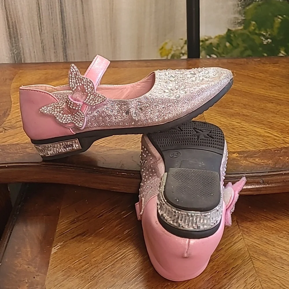 Sibate Girls 36 size 4.5 pink sparkly glitter bedazzled butterfly fancy shoes